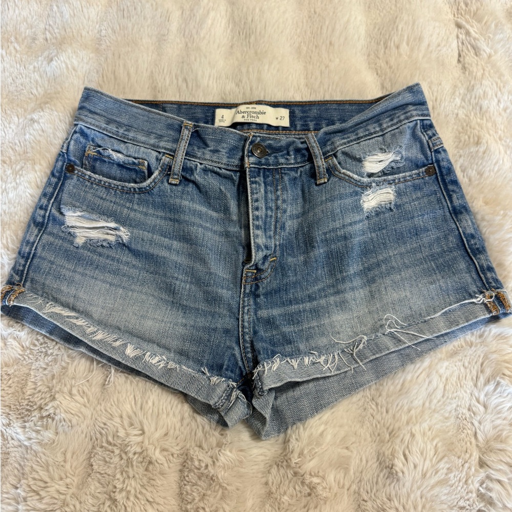 Abercrombie & Fitch Distressed Blue Jean Shorts